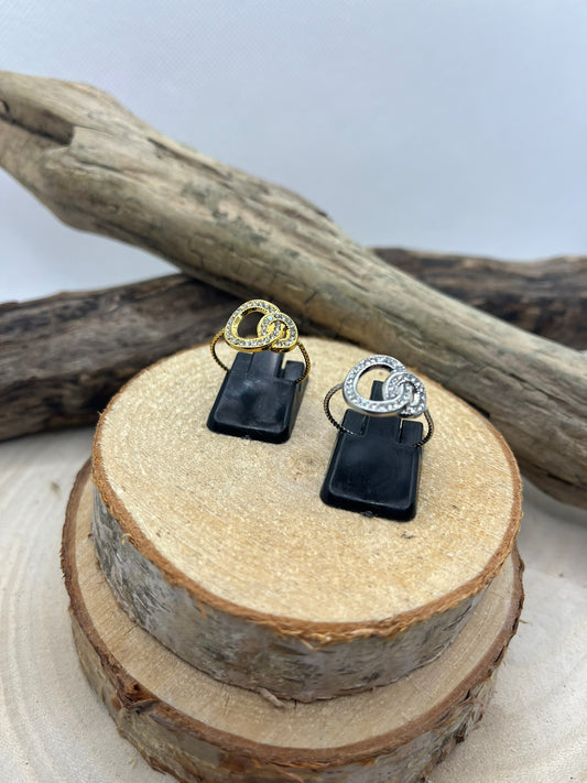 Bague en Acier inoxydable Ajustable anneaux crosés orné de strass - Doré ou en Argenté
