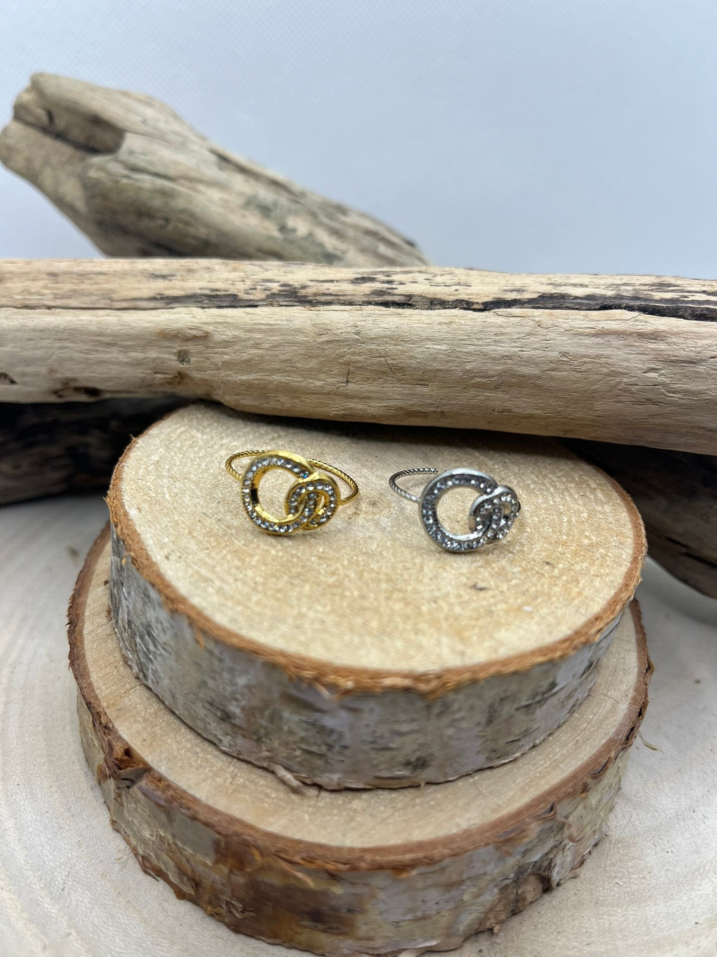 Bague en Acier inoxydable Ajustable anneaux crosés orné de strass - Doré ou en Argenté