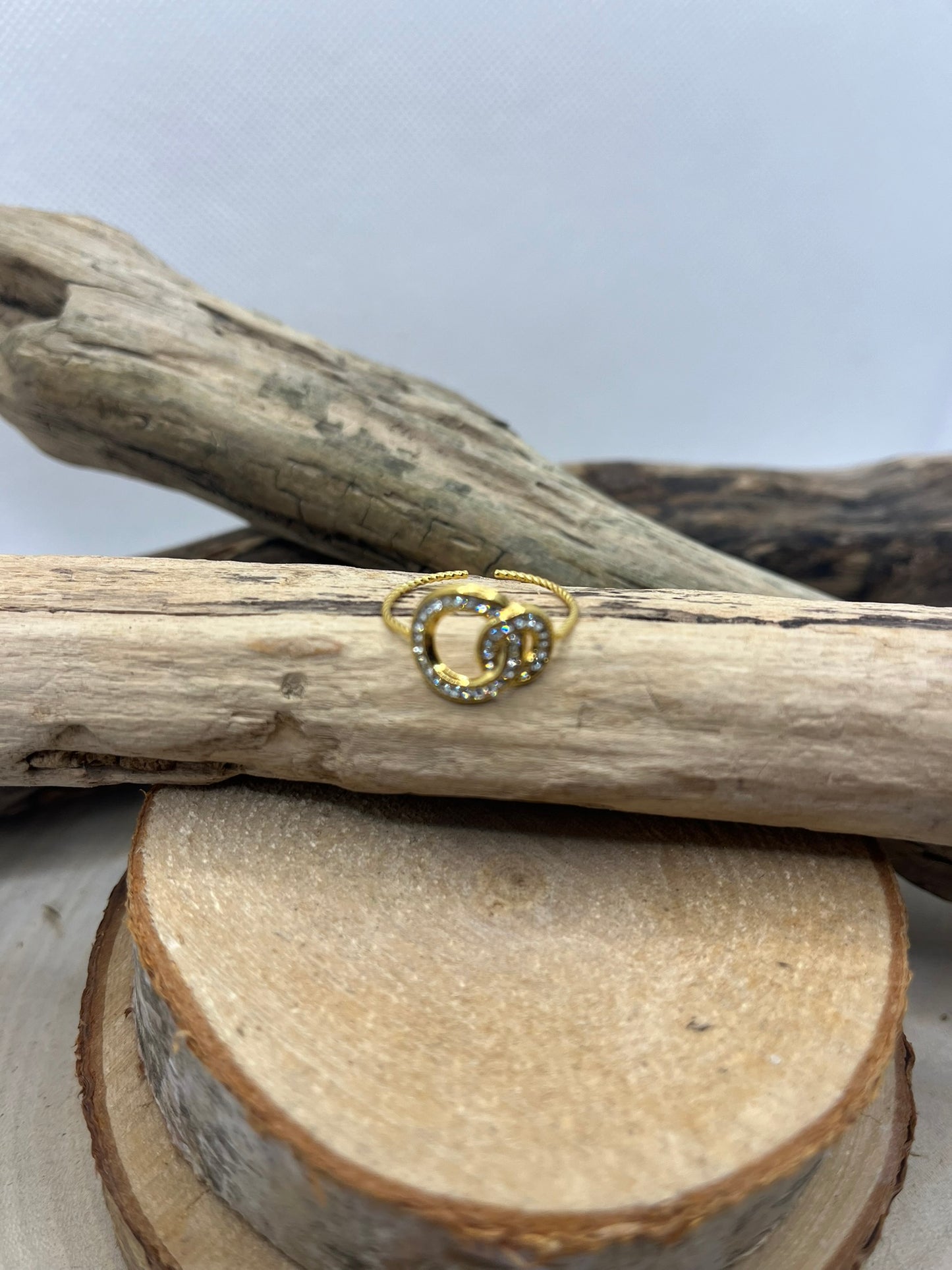 Bague en Acier inoxydable Ajustable anneaux crosés orné de strass - Doré ou en Argenté
