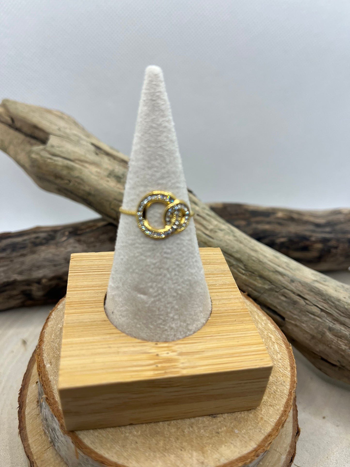 Bague en Acier inoxydable Ajustable anneaux crosés orné de strass - Doré ou en Argenté
