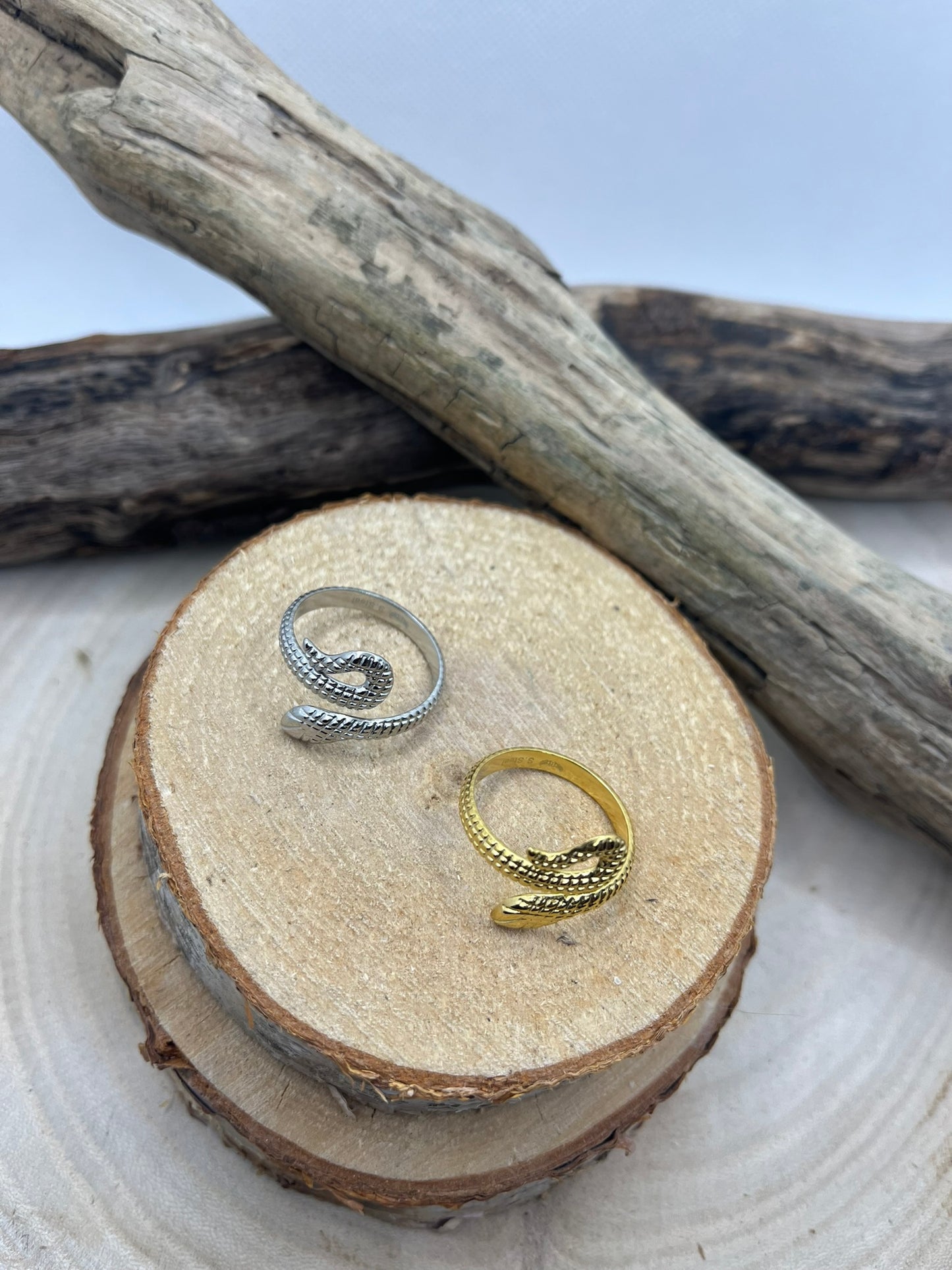 Bague en Acier inoxydable ajustable mode style serpent - Doré ou en Argenté
