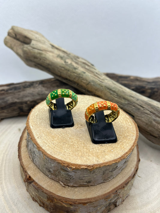 Bague en Acier inoxydable ajustable chic anneau vert - Doré, orange et Doré Vert