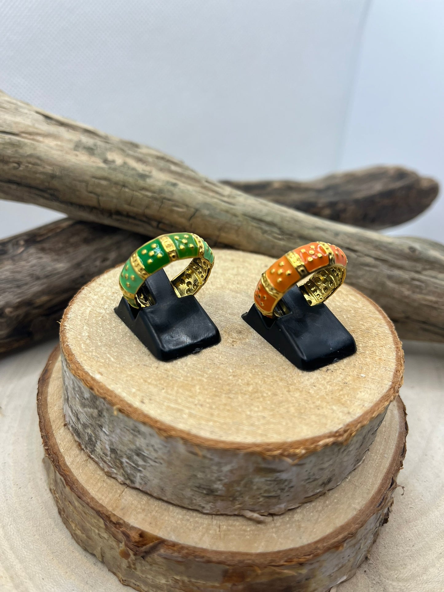 Bague en Acier inoxydable ajustable chic anneau vert - Doré, orange et Doré Vert
