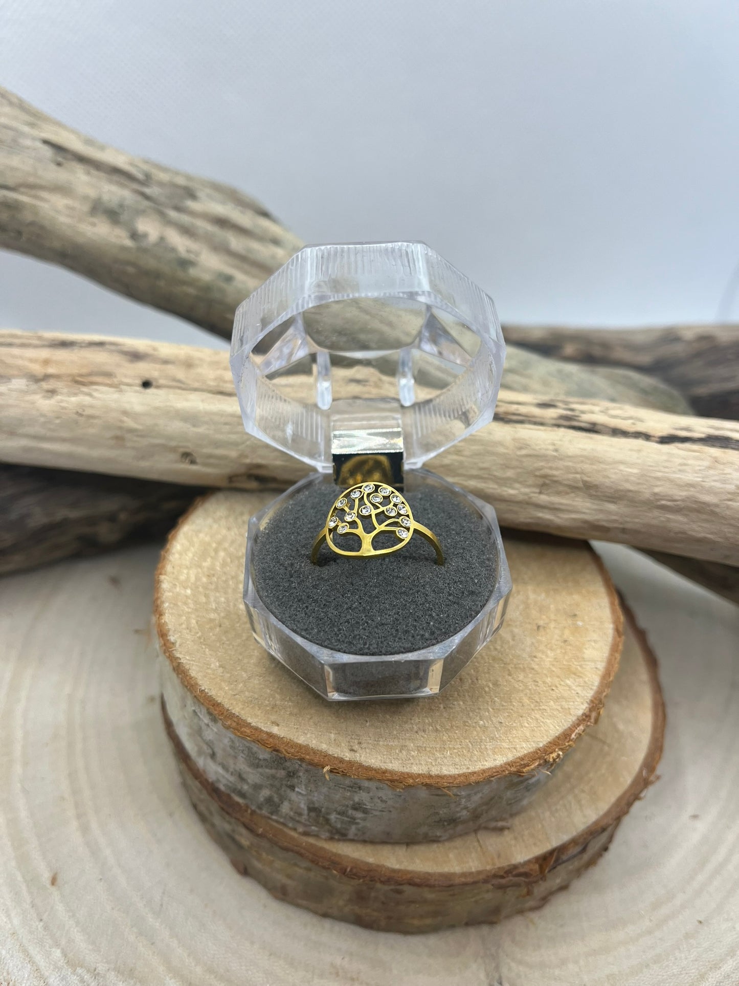 Bague en Acier inoxydable ajustable fine Arbre de Vie ornés de strass - Doré ou en Argenté