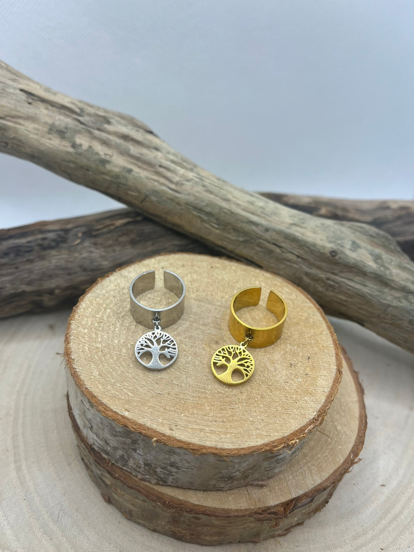Bague en Acier inoxydable ajustable Mode et Chic Pendentif Arbre de Vie - Doré ou en Argenté