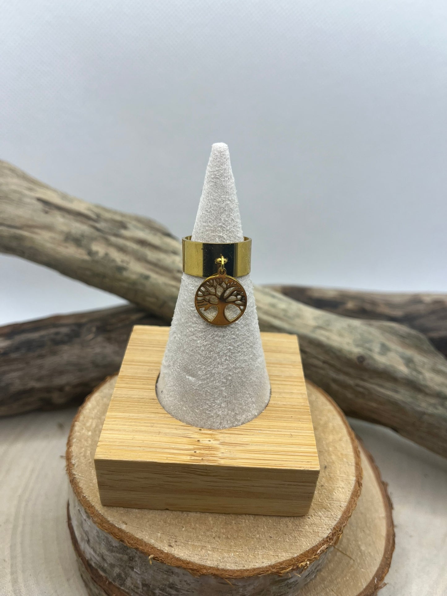 Bague en Acier inoxydable ajustable Mode et Chic Pendentif Arbre de Vie - Doré ou en Argenté