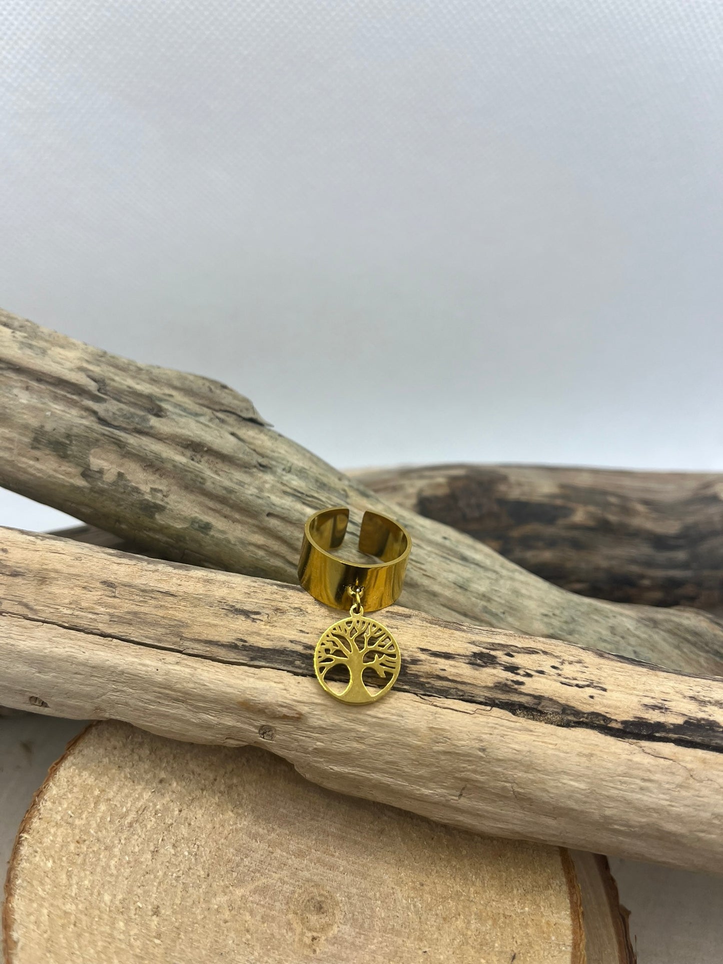 Bague en Acier inoxydable ajustable Mode et Chic Pendentif Arbre de Vie - Doré ou en Argenté
