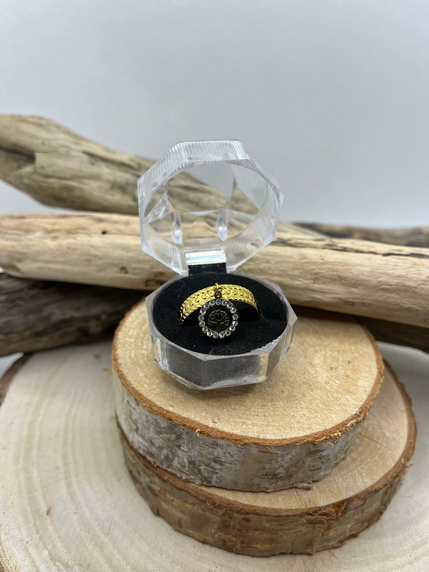 Bague en Acier inoxydable ajustable mode Pendentif Arbre de vie orné de strass - Doré ou en Argenté