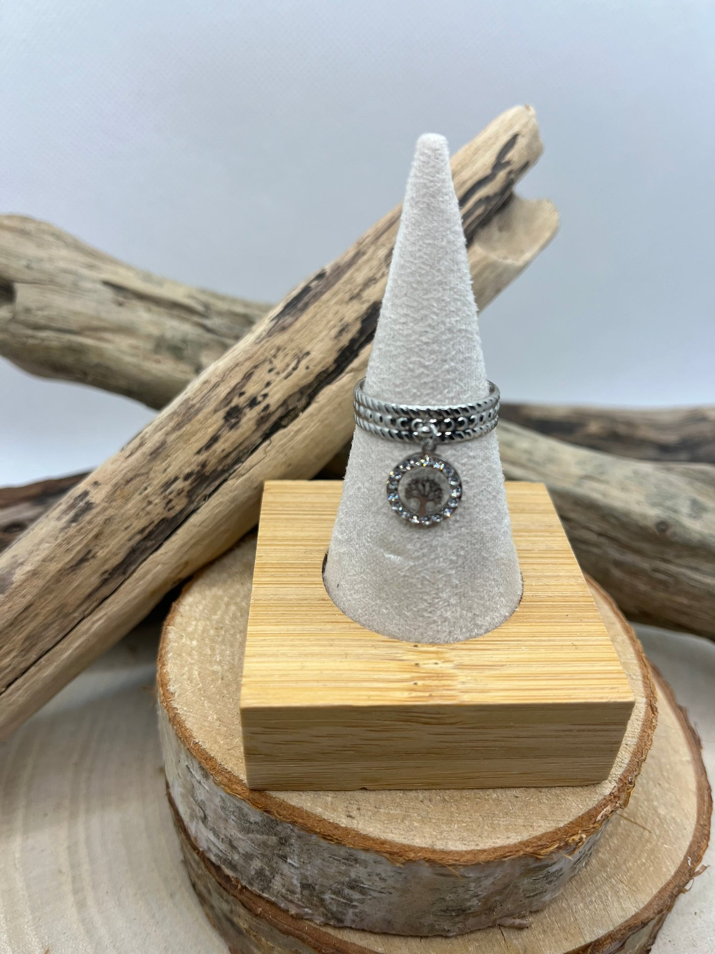 Bague en Acier inoxydable ajustable mode Pendentif Arbre de vie orné de strass - Doré ou en Argenté