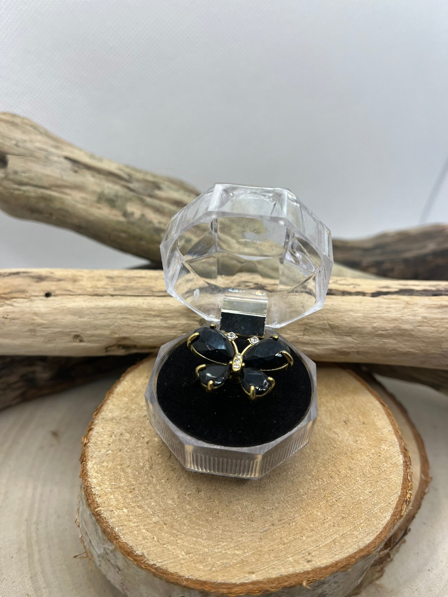 Bague en acier inoxydable Or et  Papillon Noire  Or  ajustable à la mode