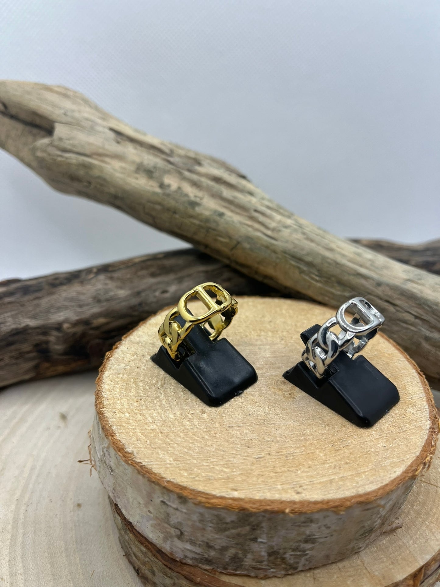 Bague en acier inoxydable tendance de couleur Doré et de Couleur Argenté ajustable à la mode