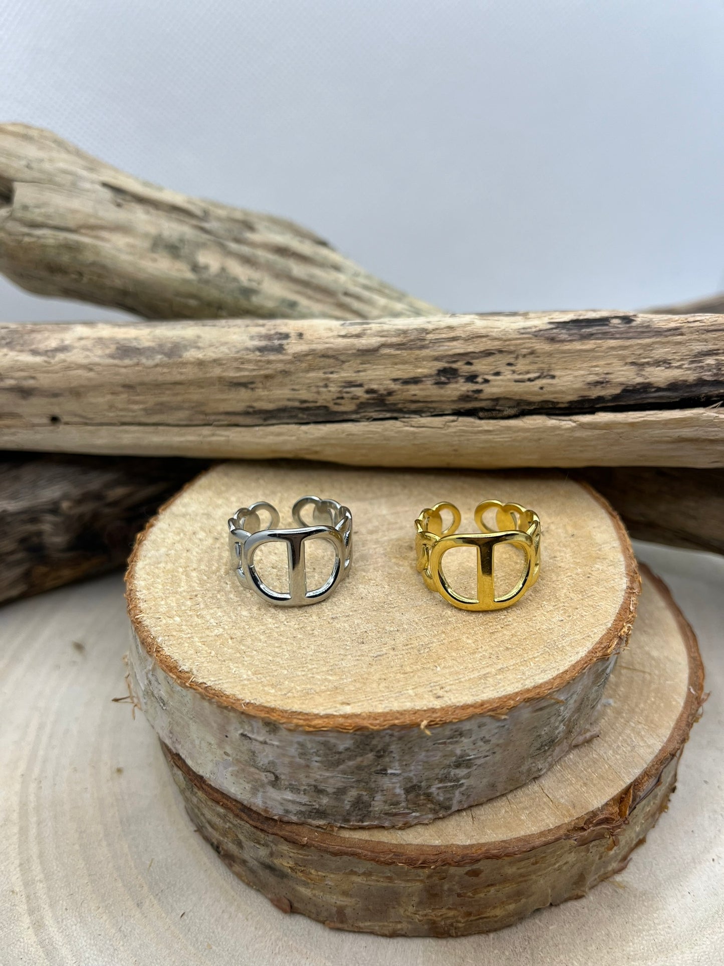 Bague en acier inoxydable tendance Doré ou Couleur Argenté ajustable à la mode