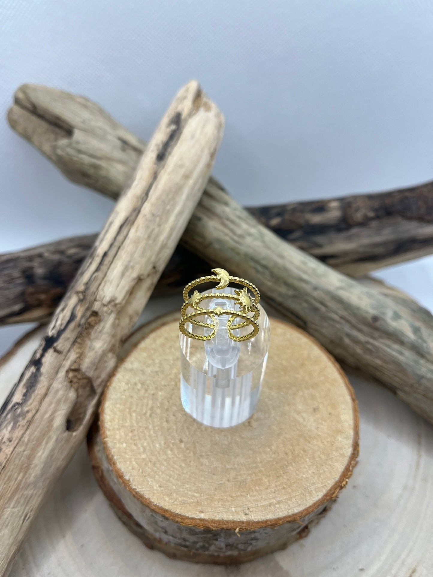 Bague en acier inoxydable tendance de couleur Doré ajustable à la mode