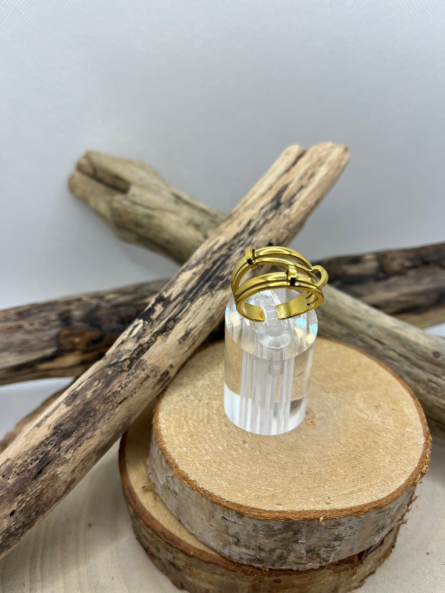 Bague en acier inoxydable tendance couleur doré ajustable à la mode