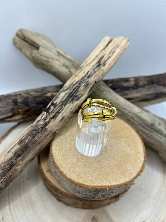 Bague en acier inoxydable tendance couleur doré ajustable à la mode