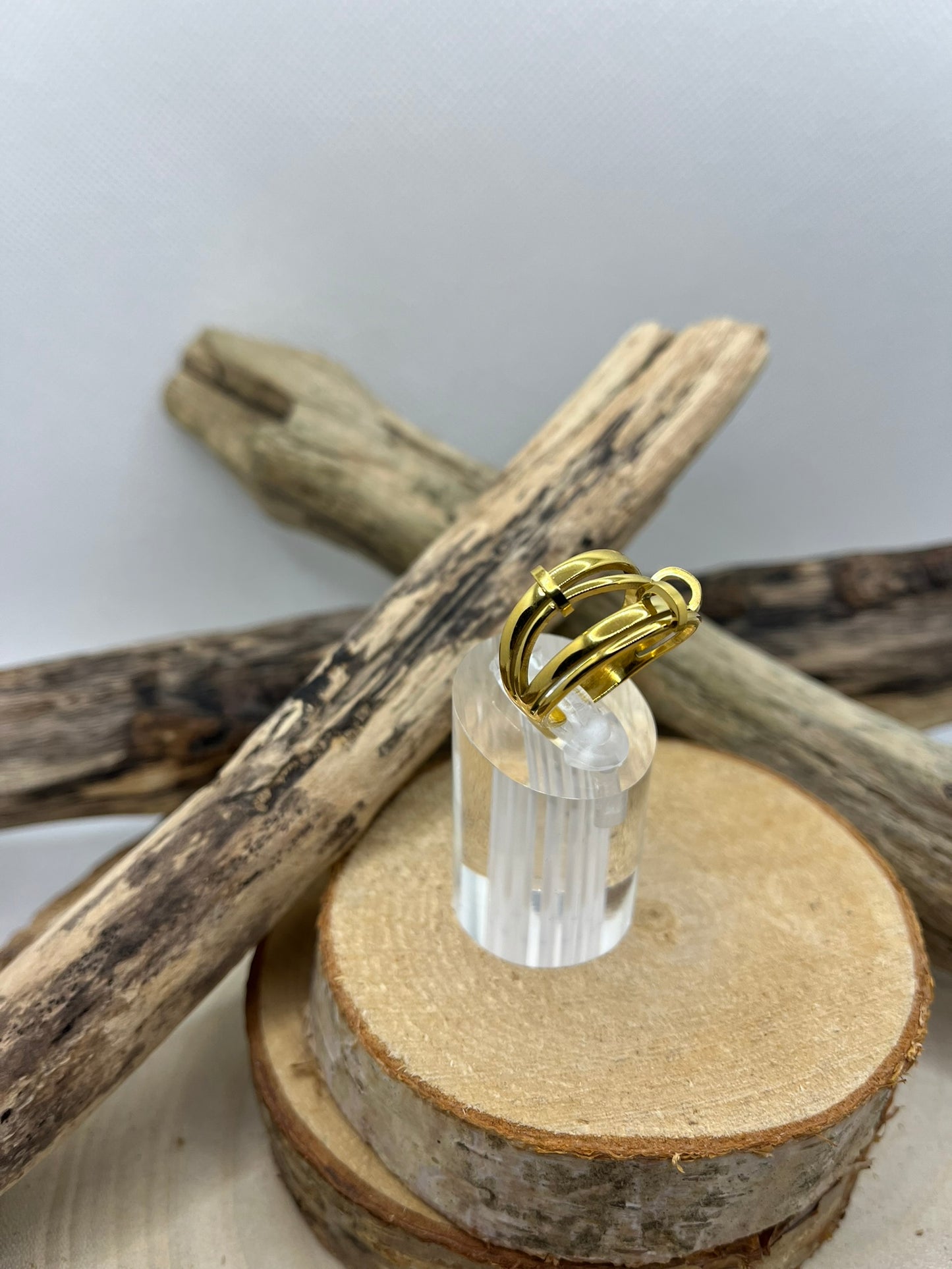 Bague en acier inoxydable tendance couleur doré ajustable à la mode