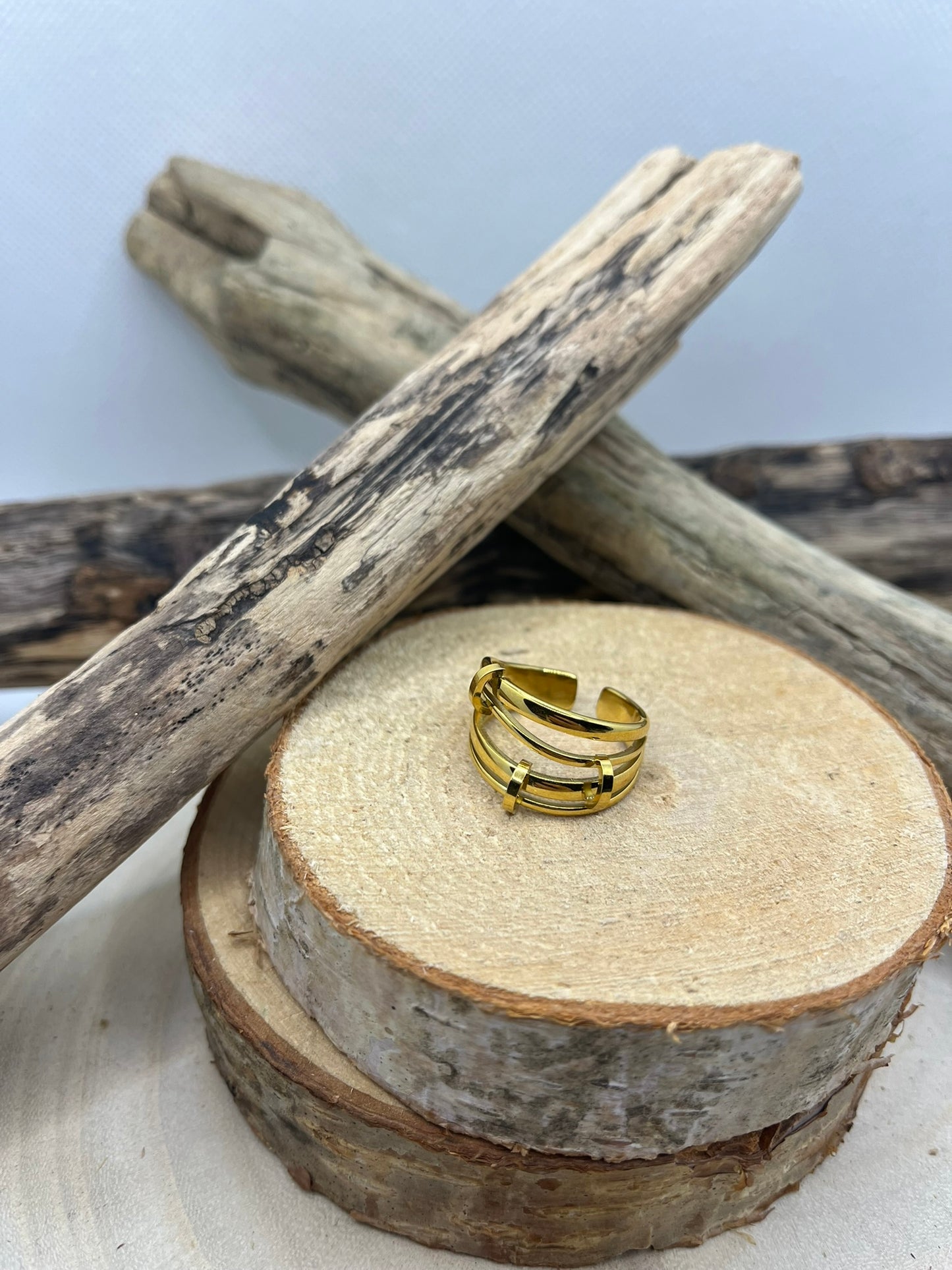 Bague en acier inoxydable tendance couleur doré ajustable à la mode