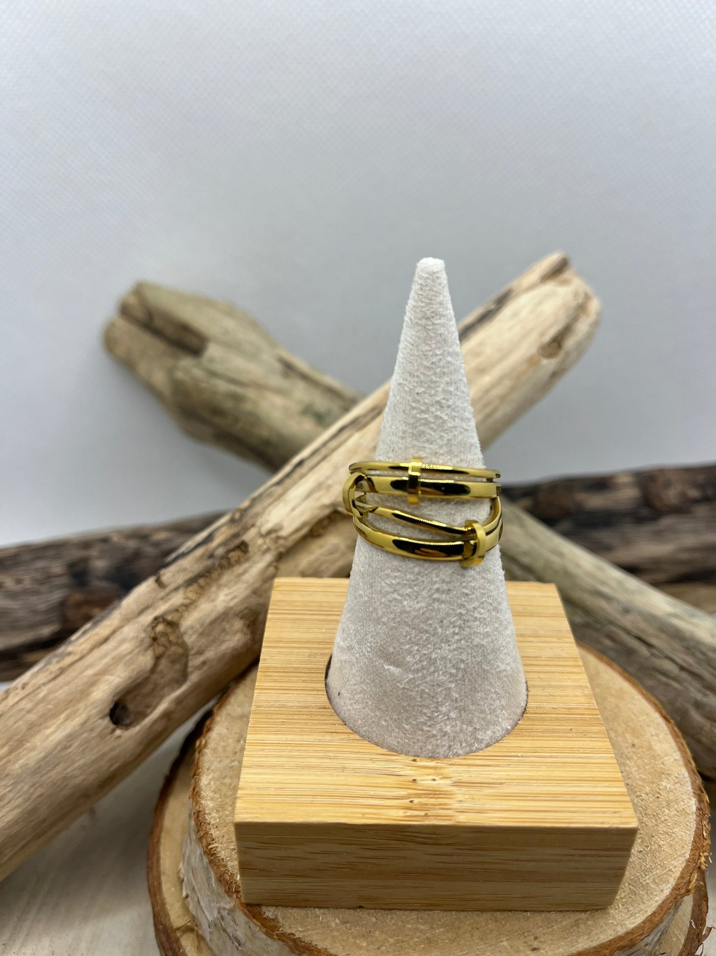 Bague en acier inoxydable tendance couleur doré ajustable à la mode