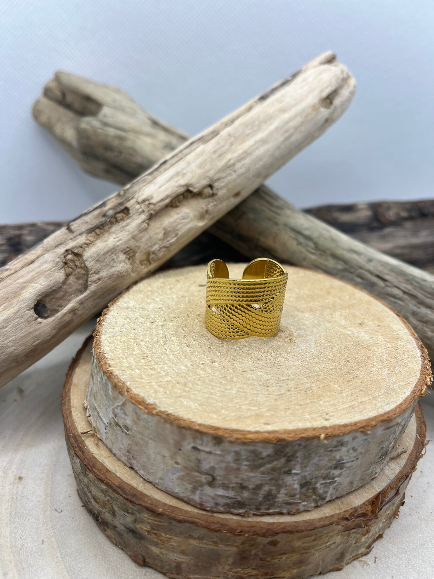 Bague en acier inoxydable tendance couleur Doré ajustable à la mode