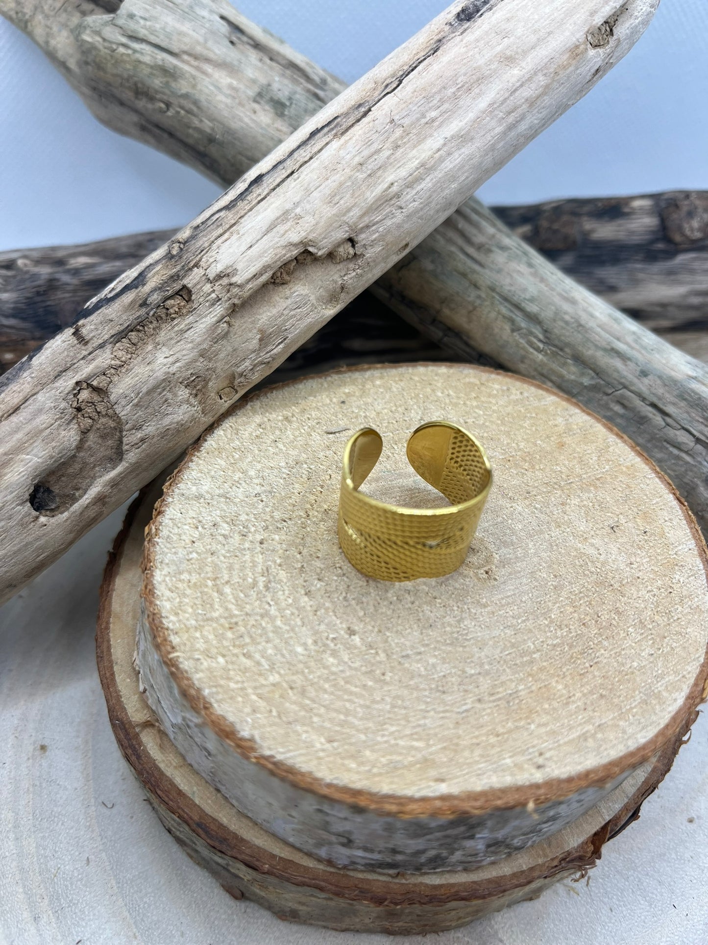 Bague en acier inoxydable tendance couleur Doré ajustable à la mode