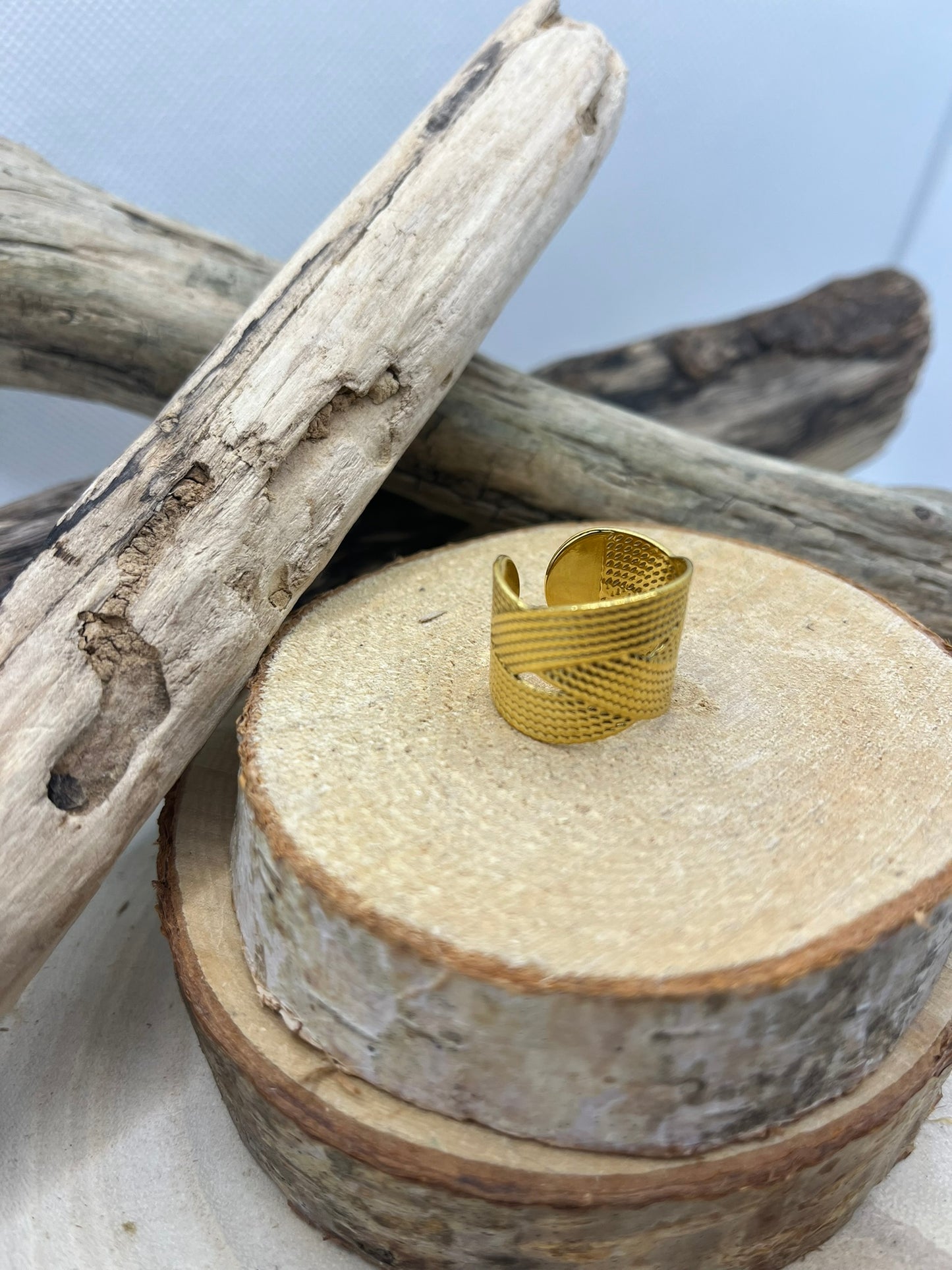 Bague en acier inoxydable tendance couleur Doré ajustable à la mode