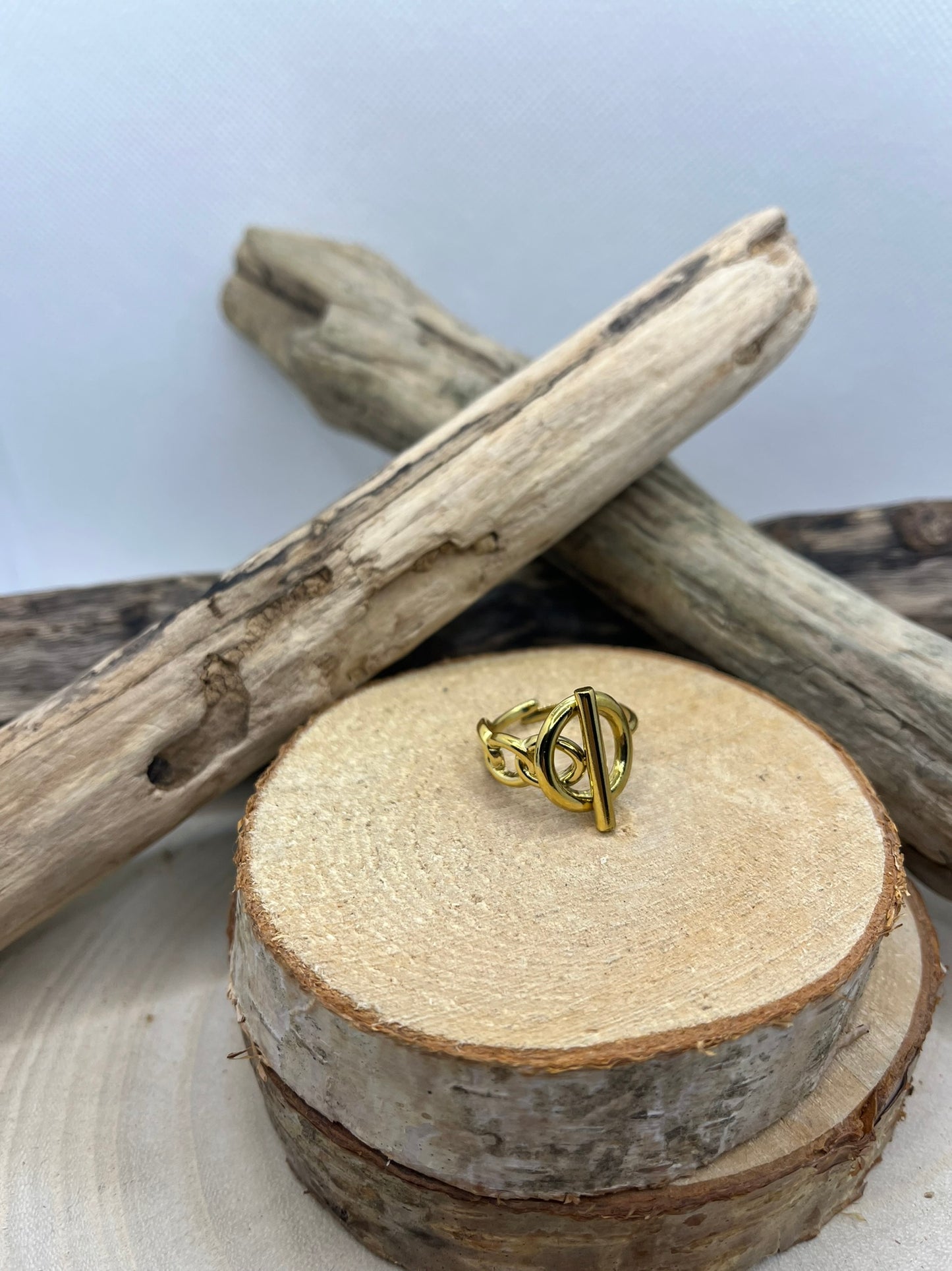 Bague en acier inoxydable tendance de couleur Doré ajustable à la mode