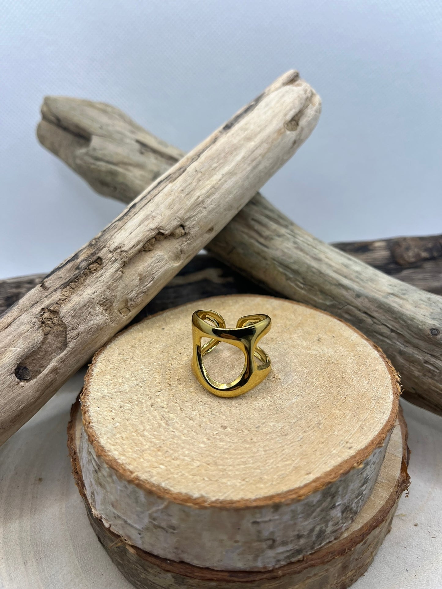 Bague en acier inoxydable tendance couleur Doré ajustable à la mode
