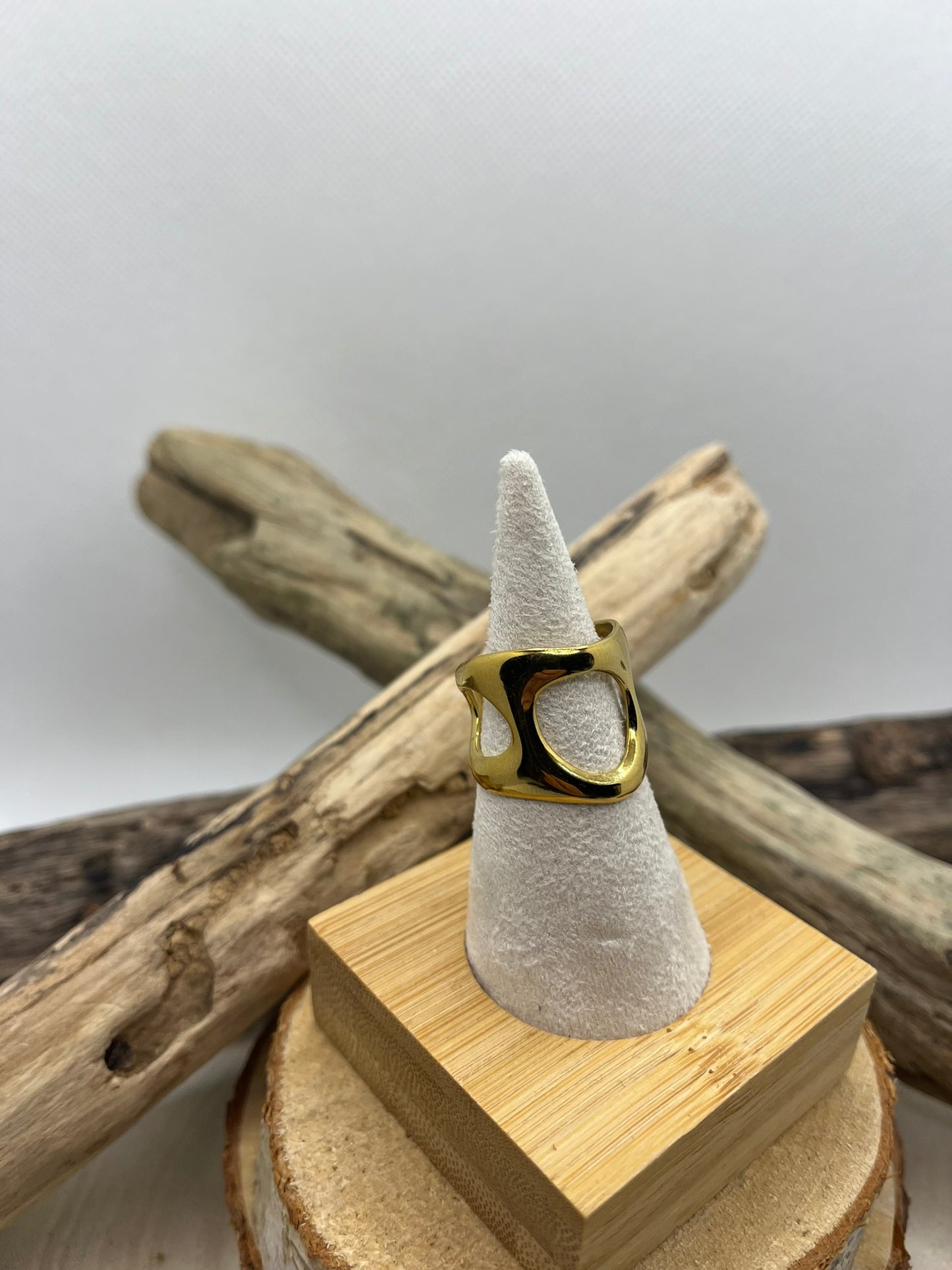 Bague en acier inoxydable tendance couleur Doré ajustable à la mode