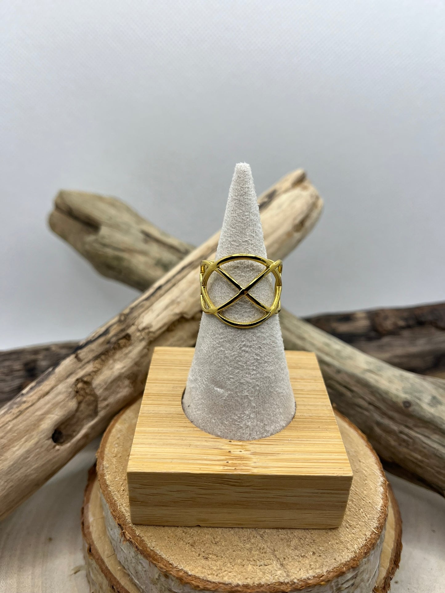 Bague en acier inoxydable tendance couleur doré ajustable à la mode