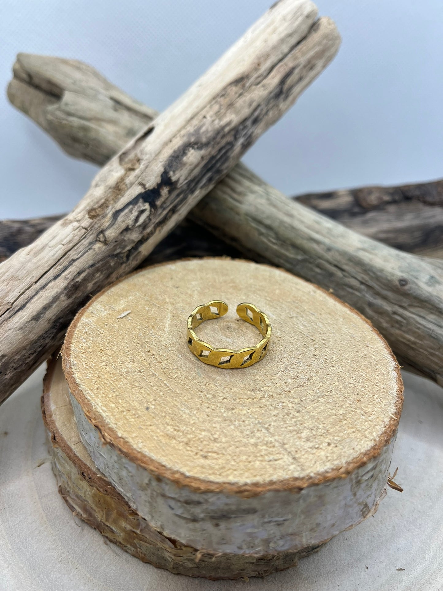 Bague en acier inoxydable tendance couleur doré ajustable à la mode