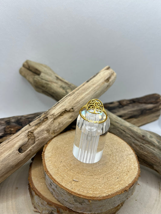 Bague en acier inoxydable fine Arbre de Vie tendance couleur doré ajustable à la mode