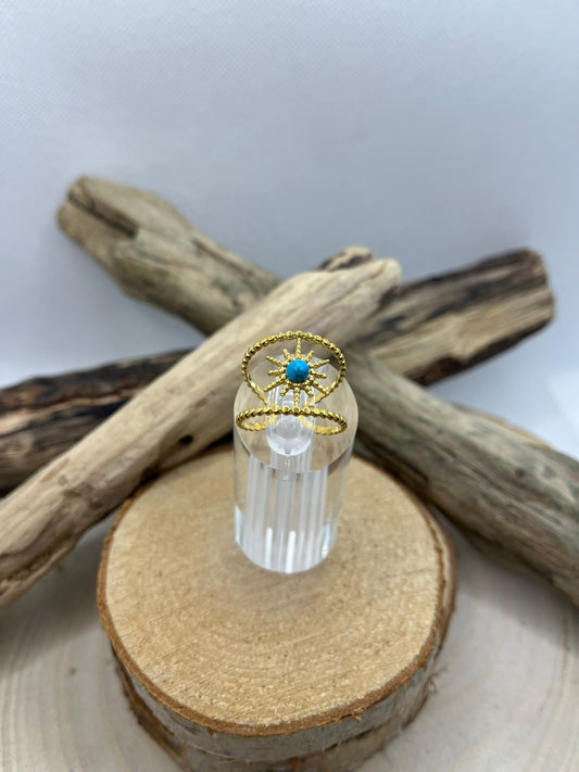 Bague Acier Inoxydable doré Ajustable - Pierre Naturelle  Turquoise