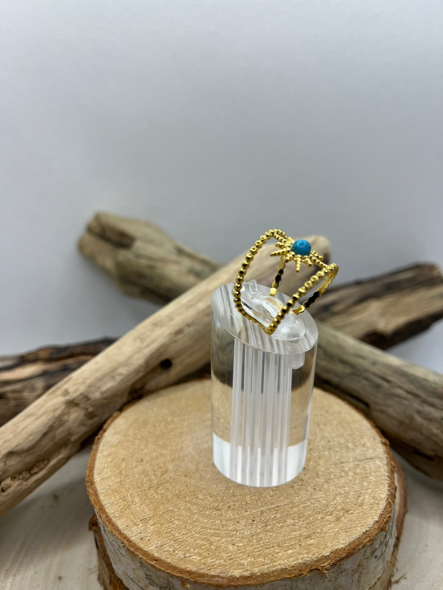 Bague Acier Inoxydable doré Ajustable - Pierre Naturelle  Turquoise