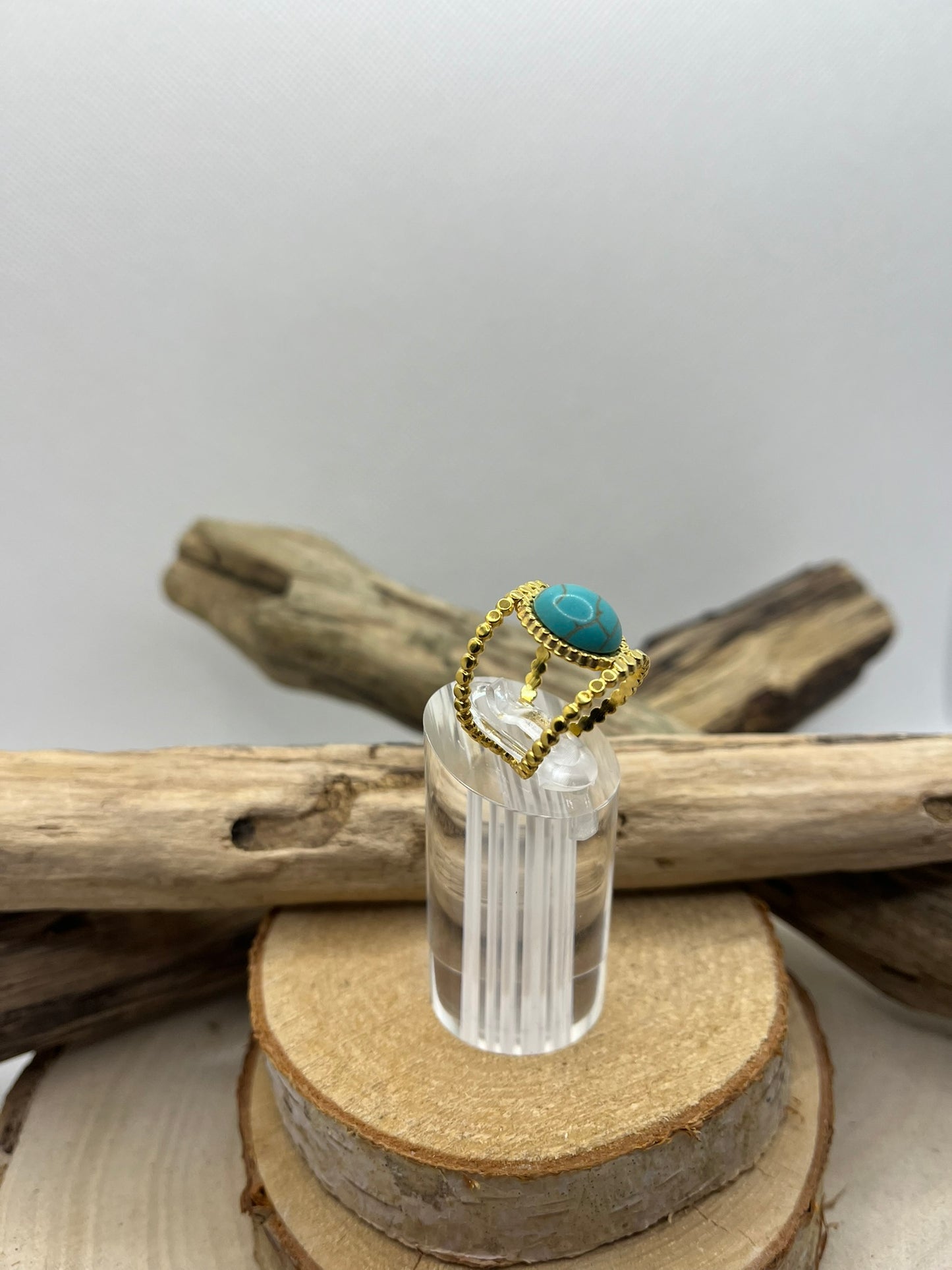 Bague Acier Inoxydable doré Ajustable - Pierre Naturelle Turquoise
