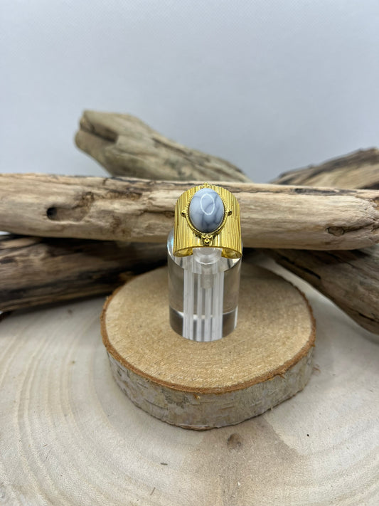 Bague Acier Inoxydable Ajustable - Pierre Howlite