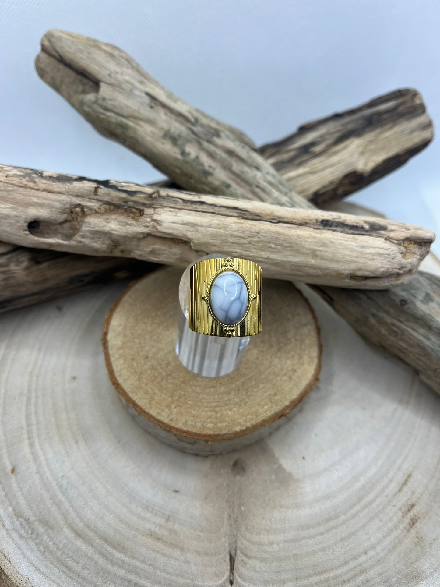 Bague Acier Inoxydable Ajustable - Pierre Howlite