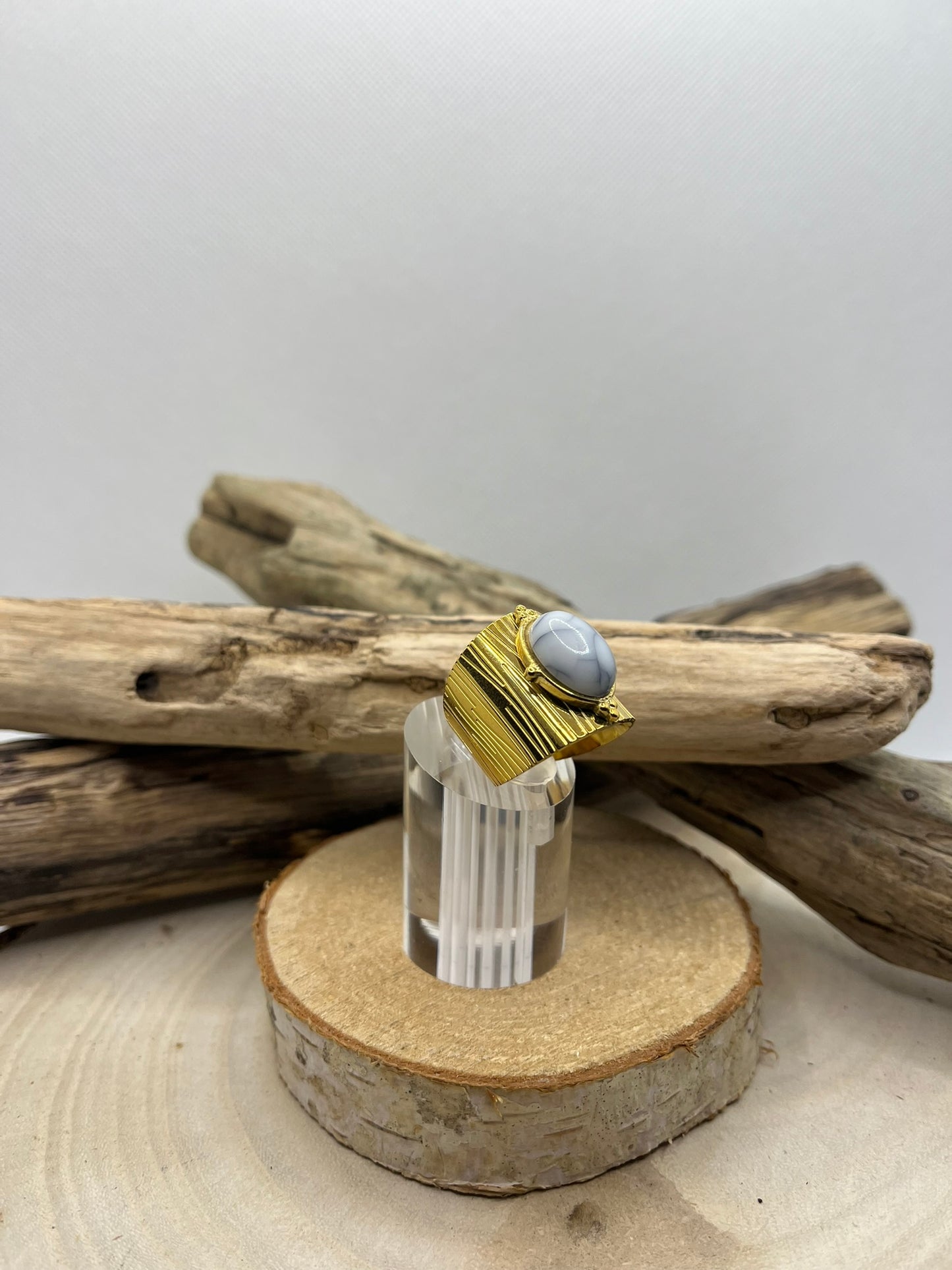 Bague Acier Inoxydable Ajustable - Pierre Howlite