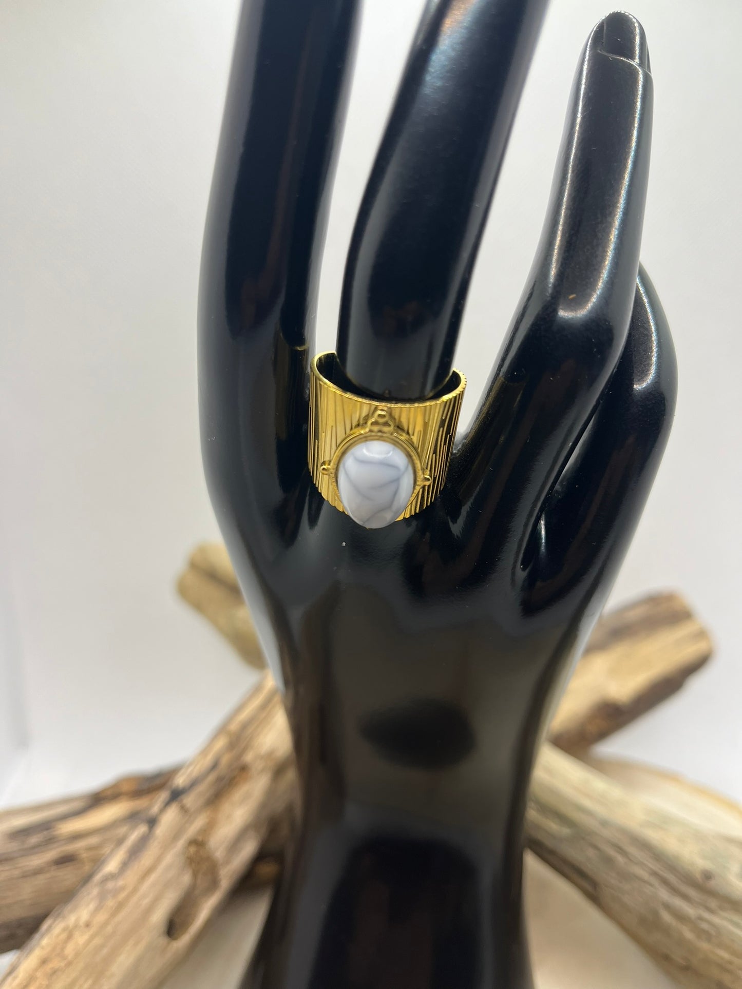 Bague Acier Inoxydable Ajustable - Pierre Howlite