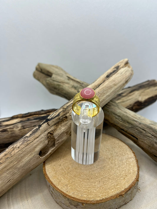 Bague Acier Inoxydable Ajustable - Pierre Naturelle Quartz Rose