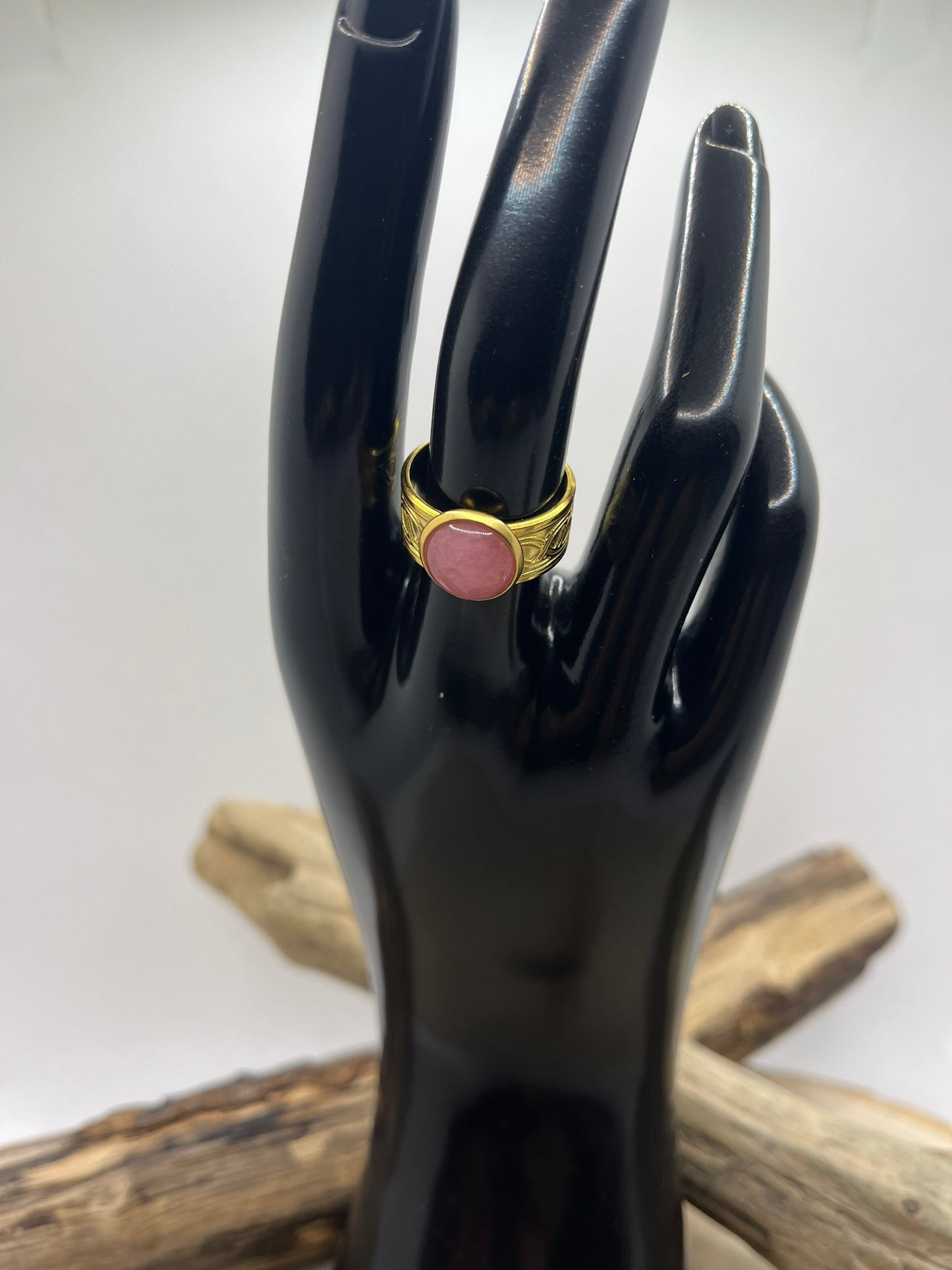 Bague Acier Inoxydable Ajustable - Pierre Naturelle Quartz Rose
