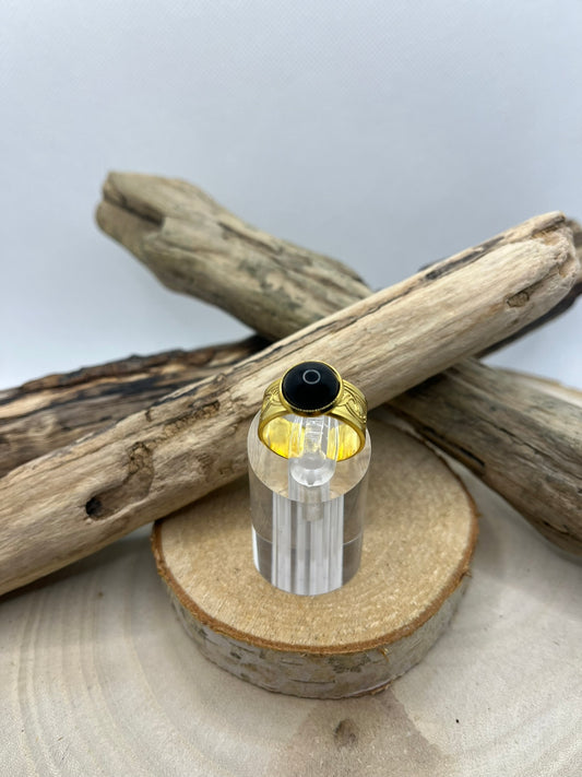 Bague Acier Inoxydable Ajustable - Pierre Naturelle Onyx