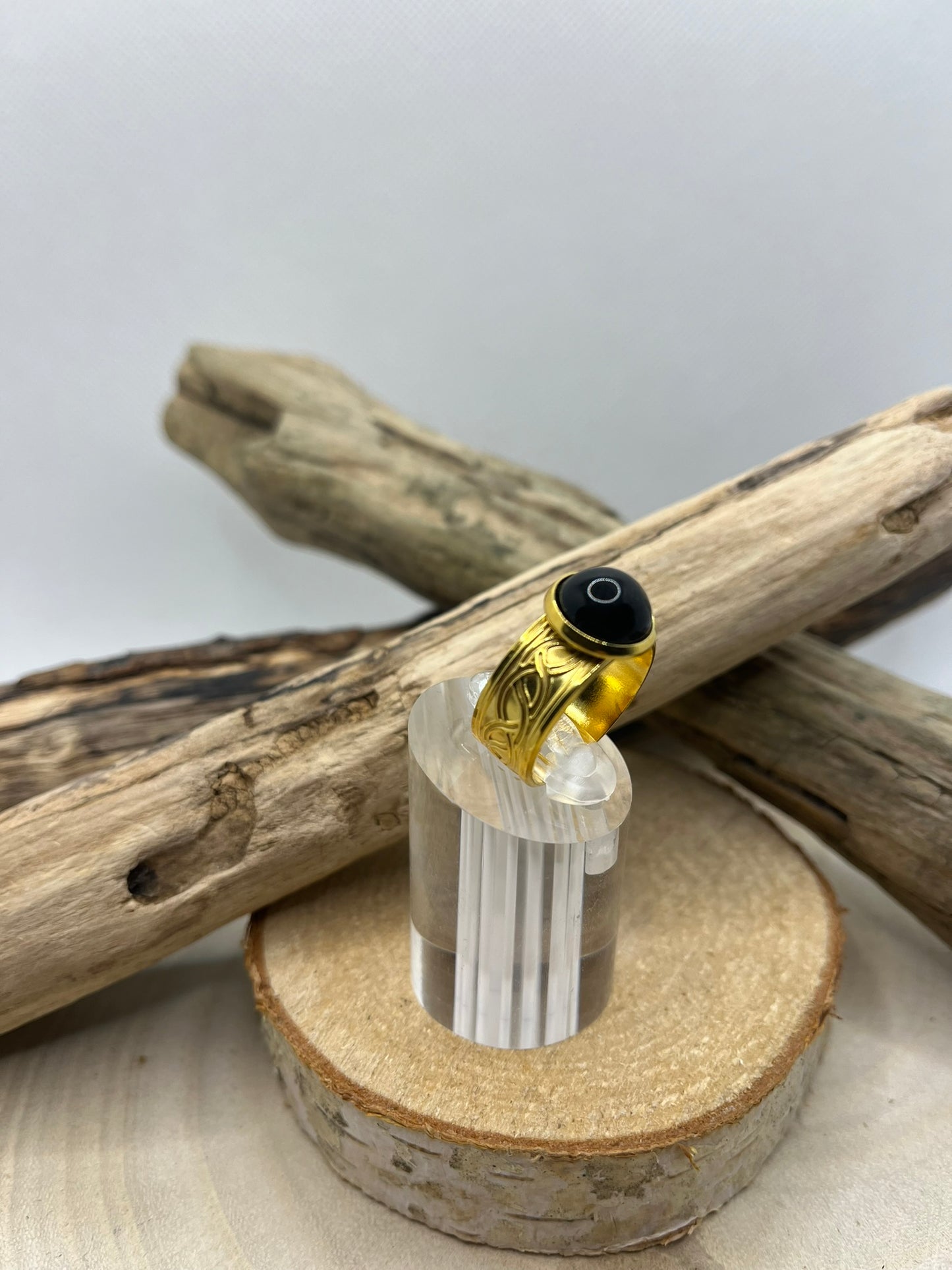 Bague Acier Inoxydable Ajustable - Pierre Naturelle Onyx
