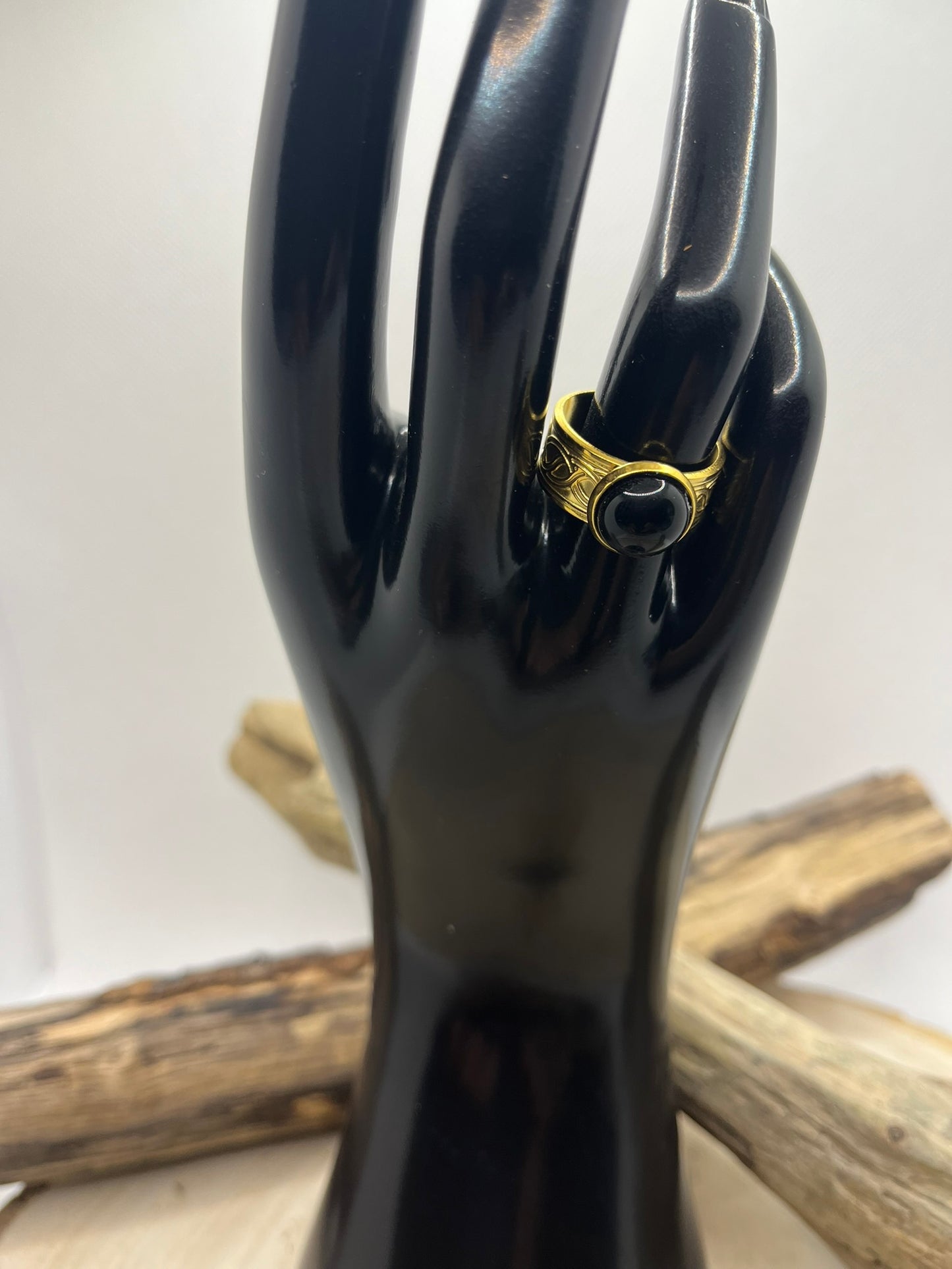 Bague Acier Inoxydable Ajustable - Pierre Naturelle Onyx