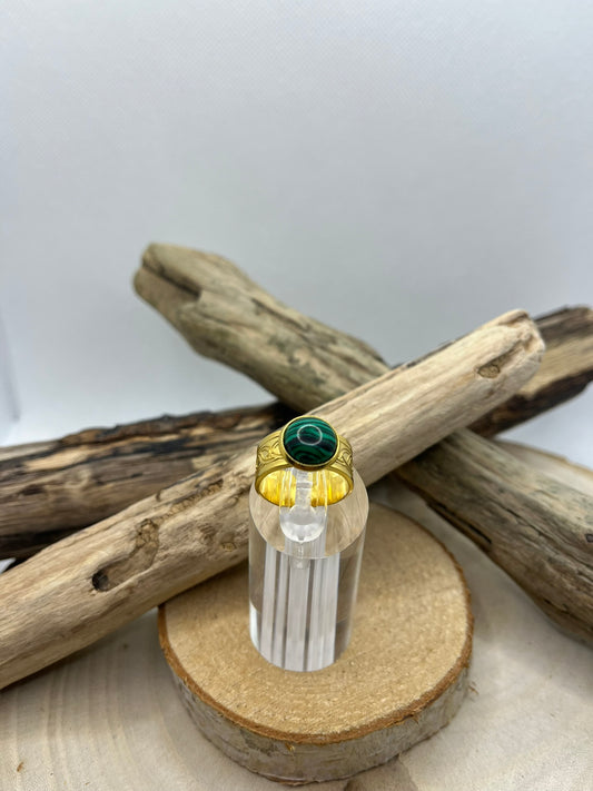 Bague Acier Inoxydable Ajustable - Pierre Naturelle Malachite
