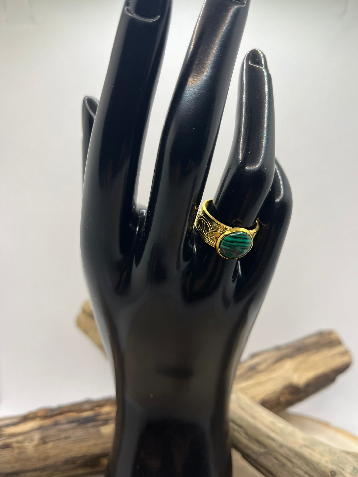 Bague Acier Inoxydable Ajustable - Pierre Naturelle Malachite