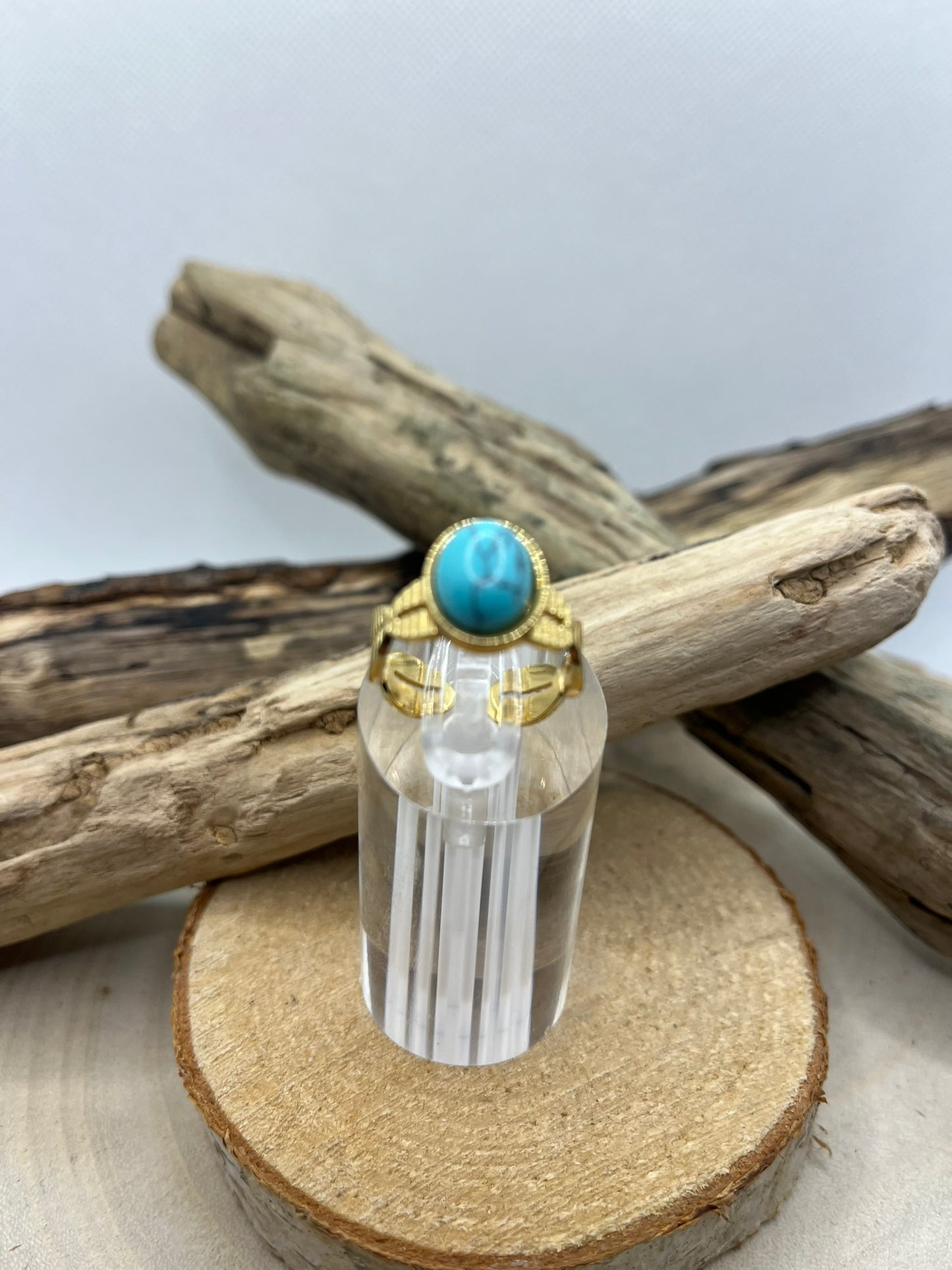 Bague Tendance Acier Inoxydable Ajustable - Pierre Naturelle Turquoise