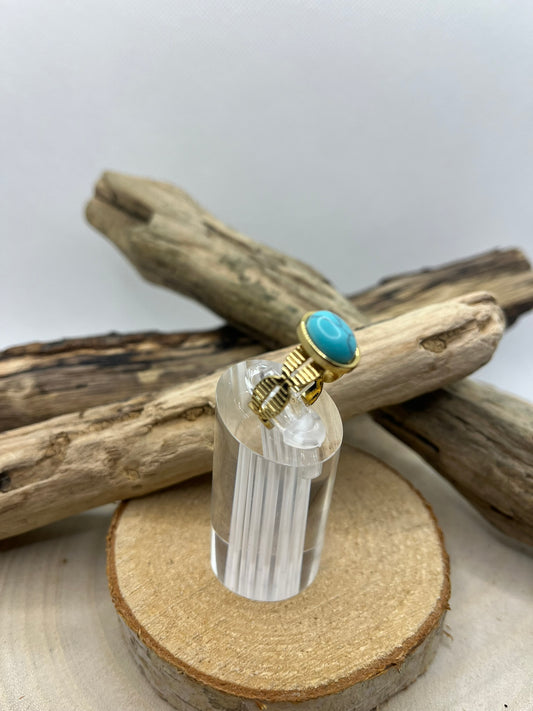 Bague Tendance Acier Inoxydable Ajustable - Pierre Naturelle Turquoise