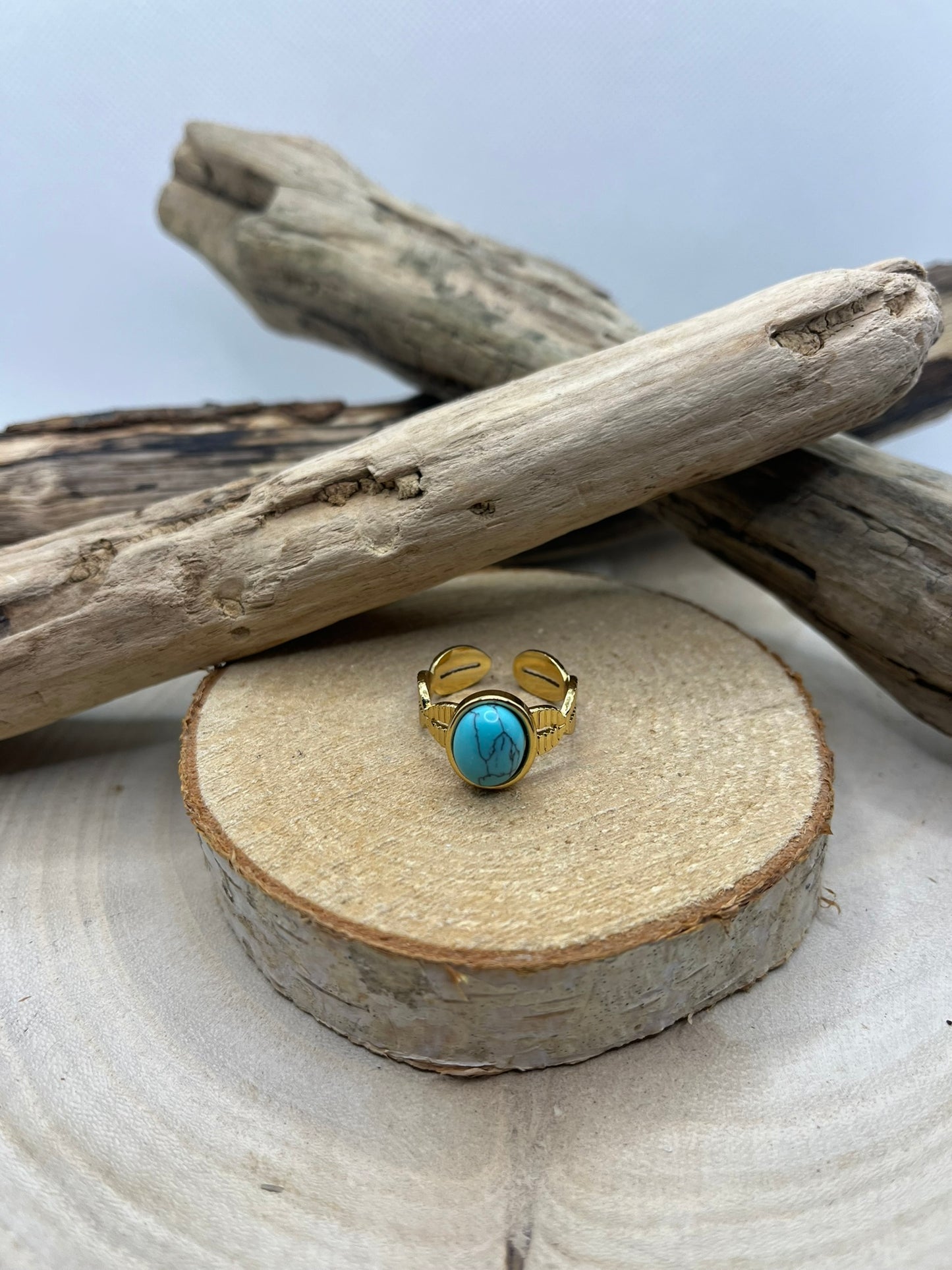 Bague Tendance Acier Inoxydable Ajustable - Pierre Naturelle Turquoise