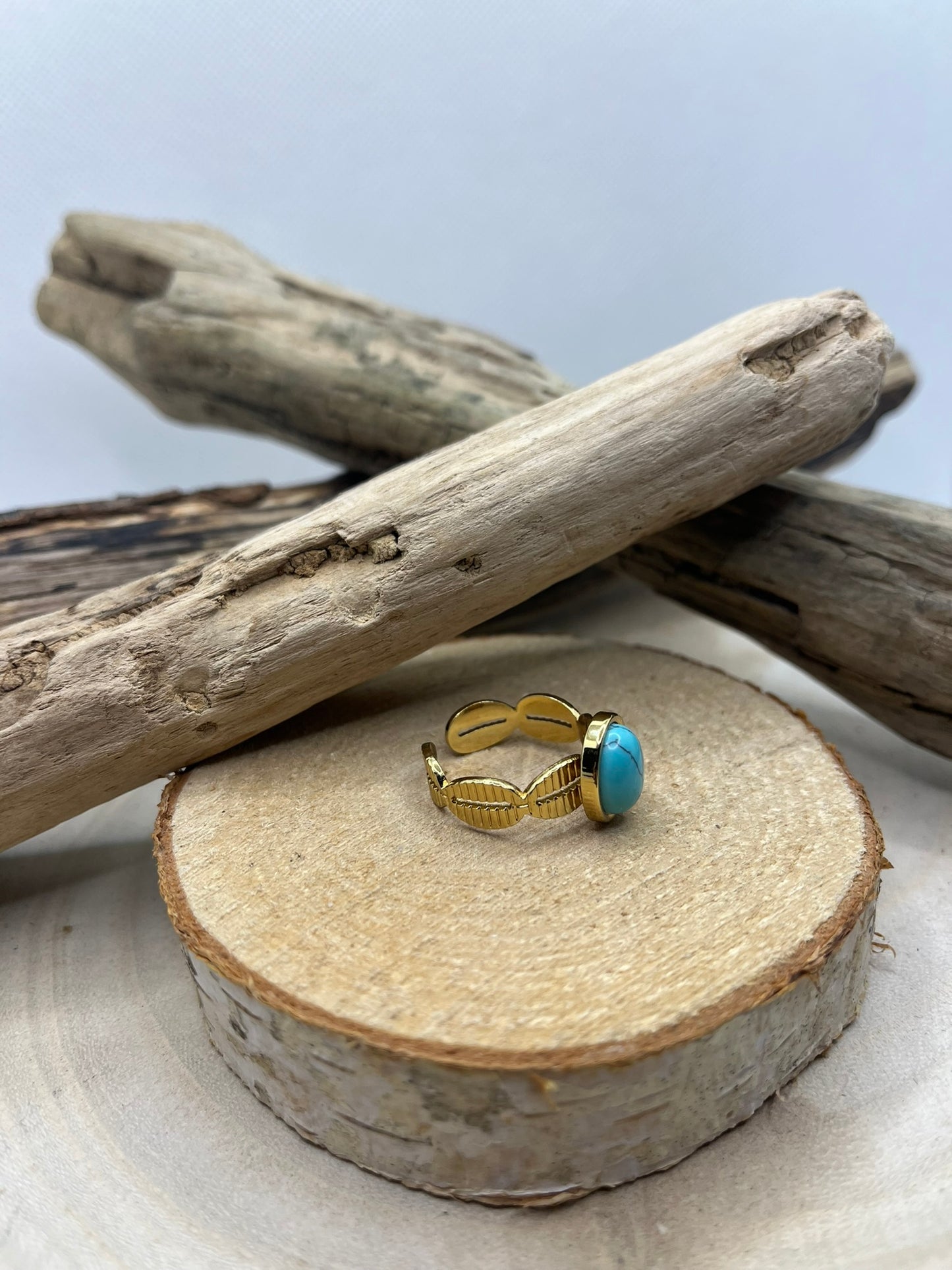 Bague Tendance Acier Inoxydable Ajustable - Pierre Naturelle Turquoise