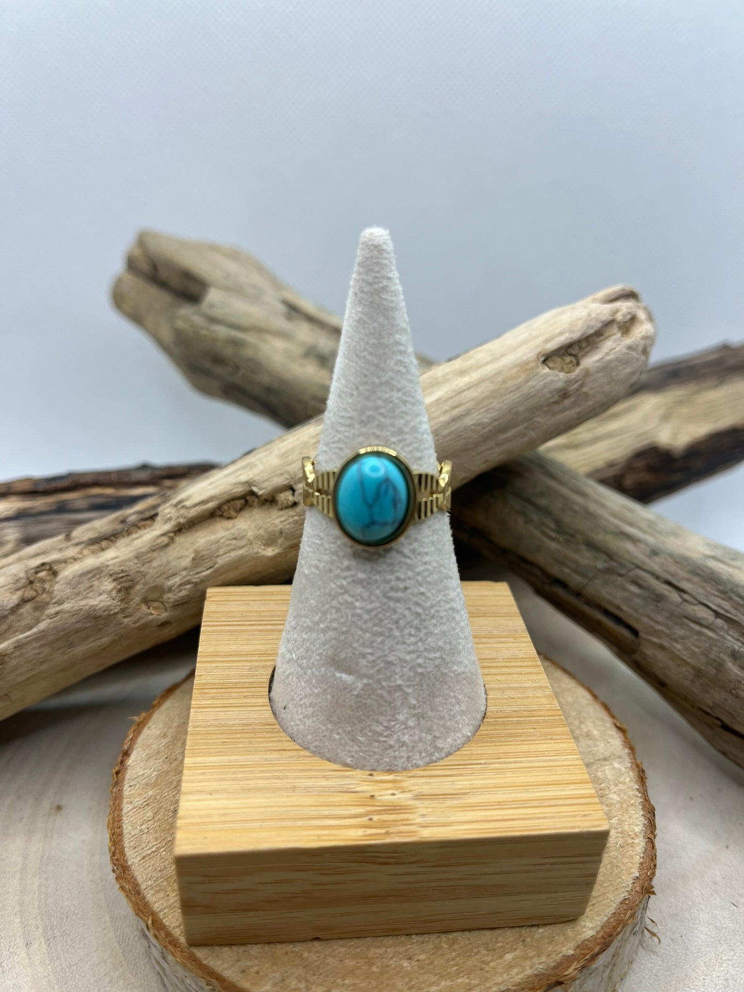 Bague Tendance Acier Inoxydable Ajustable - Pierre Naturelle Turquoise